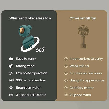 🔄 360° Rotatable Mini Clip Fan (Rechargeable & Bladeless)
