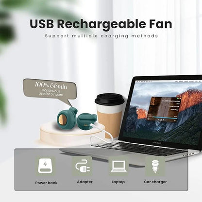 🔄 360° Rotatable Mini Clip Fan (Rechargeable & Bladeless)